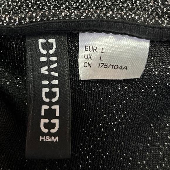 H&M Divided Black Metallic Sleeveless Cami Camisole Mini Bodycon Tank Dress L - Picture 4 of 5